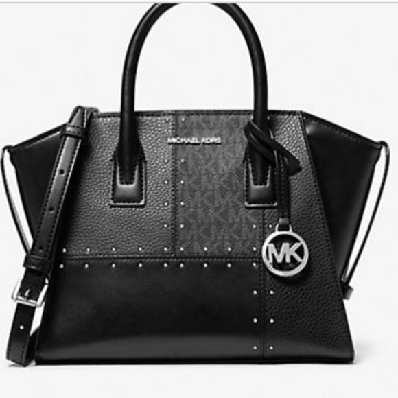 Michael Kors Avril Small Studded Patchwork signature Logo Satchel NWT - Picture 1 of 14